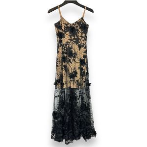nwot DRESS THE POPULATION Black & Nude Layered Floral Appliqué Lace Dress Small